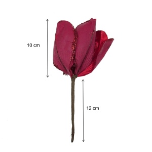 Floare plastic si textil rosu cu sclipici 10cm tija 12cm - Img 2