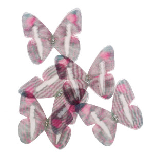 Fluture organza gri/cyclam/alb cu strasuri 5x4,5cm 5/set