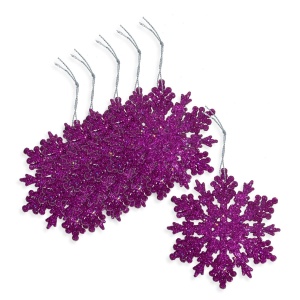Fulg plastic cu sclipici roz fucsia si agatatoare 10x10cm 6/set