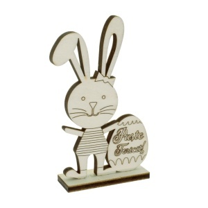 Iepure placaj pirogravat cu ou Paste Fericit! si suport 2 piese/set 7x1,8x10,5cm