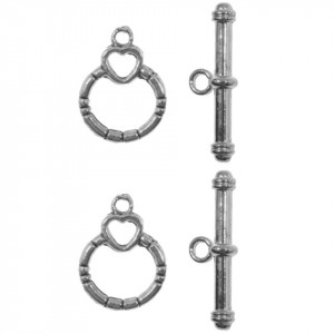 Inchizatoare toggle decorativa argintiu inchis 18x24mm 2/set I52