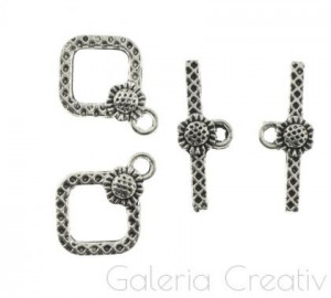 Inchizatoare toggle decorativa argintiu inchis 20x24mm IT40 2/set