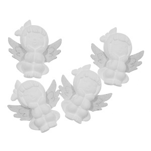 Inger ceramica model asezat cu aripi lemn 3,5x3,5cm alb 4/set