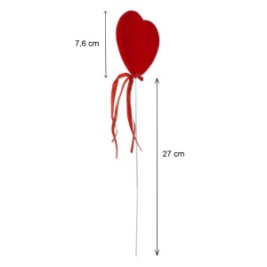 Inima polistiren si catifea cu funda rosie 7,6x8cm cu tija 27cm - Img 2