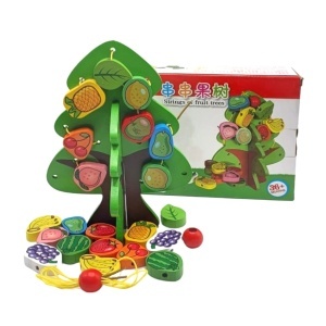 Joc de snuruit din lemn fructe in pom culori diverse 17,5x23,5x5cm 27 piese