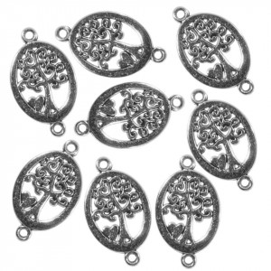 Link metalic argintiu inchis copac si inima 23x14mm 8/set