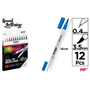 Marker 2 capete liner 0,4mm/pensula 3,5mm 12 culori/set Artix PP917-12 - Img 3