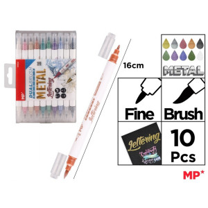 Marker metalizat 2 capete varf rotund/pensula 10 culori/set MP PP921 - Img 2