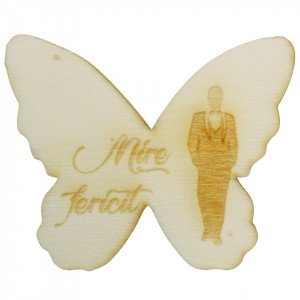 Marturie nunta fluture placaj gravat -Mire fericit- 4,5x5,5cm