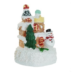 Miniatura castel din plastic maro/alb cu led 5,5x5,5x7,7cm