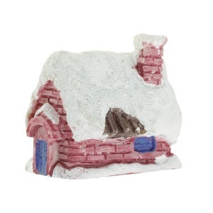 Miniatura casuta inzapezita din rasina alb/rosu deschis 2,7x3,8x4,2cm