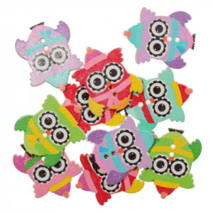 Nasture lemn multicolor bufnita 2,4x3cm 10/set