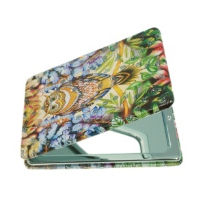 Oglinda de buzunar dubla model Bufnita-5 6x9cm crem/multicolor