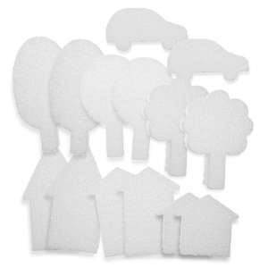 Orasel miniatura polistiren dens casuta/pom/masina 4-9cm 14/set