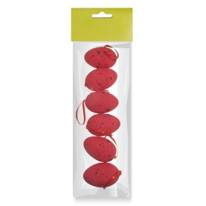 Ou polistiren pestrit rosu 5,8x3,8cm cu agatatoare 6/set