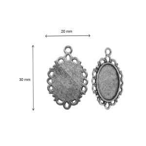 Pandantiv baza argintiu inchis 20x30mm pentru cabochon oval 13x18mm 4/set P166 - Img 2