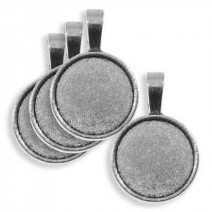 Pandantiv baza argintiu inchis 21x31mm pentru cabochon rotund 18mm 4/set P163