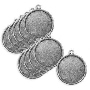 Pandantiv baza argintiu inchis 23x26mm pentru cabochon rotund 20mm 10/set P42
