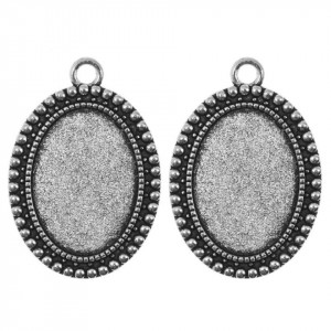 Pandantiv baza argintiu inchis 26x37mm pentru cabochon oval 18x24mm 2/set P180