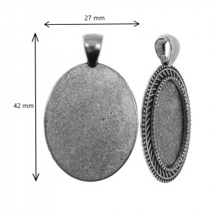 Pandantiv baza argintiu inchis 27x42mm pentru cabochon oval 18x25 mm 2/set P188 - Img 2