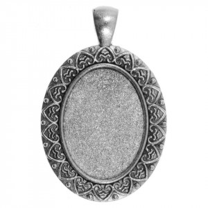 Pandantiv baza argintiu inchis 28x43mm pentru cabochon oval 18x25mm P187