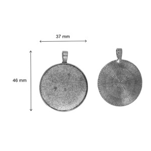 Pandantiv baza argintiu inchis 37x46mm pentru cabochon rotund 35mm 2/set P157 - Img 2