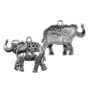 Pandantiv metalic argintiu inchis elefant 32x38mm 2/set