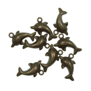 Pandantiv metalic bronz delfin 21x11mm 8/set