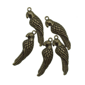 Pandantiv metalic bronz papagal 10x35mm 5/set