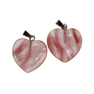 Pandantiv piatra semipretioasa sintetica cuart cherry inima 20x22mm cu agatatoare metalica argintie 2/set