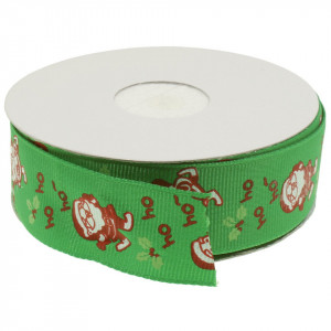 Panglica ripsata verde cu Mos Craciun 25mm x 13m/rola