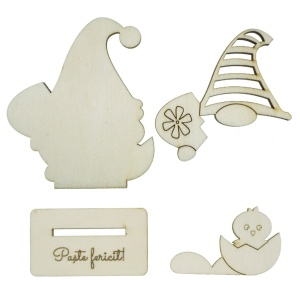 Pitic placaj decupat cu pui Paste Fericit! 4 piese/set 8,7x4x10cm - Img 2