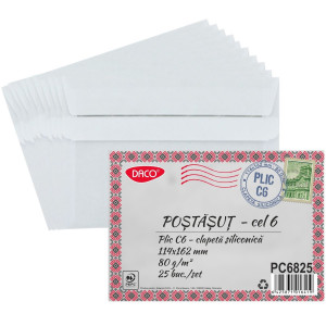 Plic alb C6 11,4x16,2cm 80g 25/set Daco PC6825