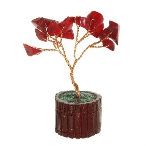 Pom decorativ in ghiveci cu pietre semipretioase chips Coral 3x7cm SS92H