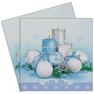 Servetel lumanari si globuri pe fond bleu 33x33cm 2/set SDGW010601