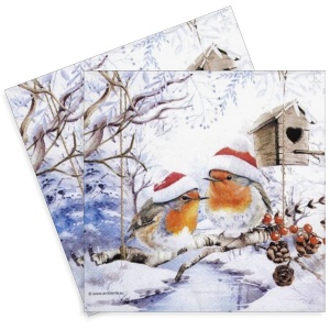 Servetel Pasari pe crenguta iarna 33x33cm 2/set 33319476