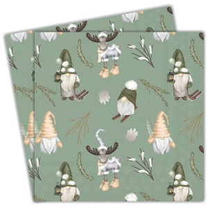 Servetel Pitici si reni pe fundal verde 33x33cm 2/set 33320191