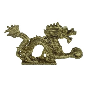 Statueta Feng Shui din rasina Dragon cu bila 2x11x6cm bronz Z23