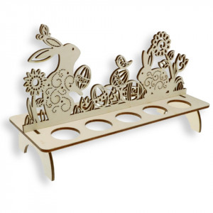 Suport placaj pentru 10 oua cu iepure si oua decupate 30x14cm