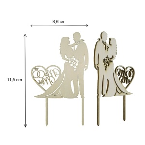Topper pentru tort, placaj decupat El Ea si inima 11,5x8,6cm - Img 2