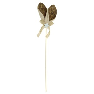 Urechi iepure din blanita maro deschis si fundita 10x8cm pe bat 25,5cm