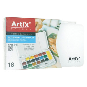 Acuarele 18 culori + pensula cu rezervor si burete Artix PP264-18