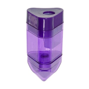 Ascutitoare plastic 1 orificiu cu radiera si container mov forma creion 6x2,5cm