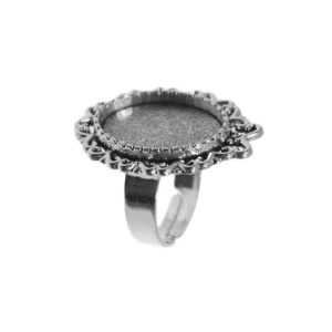 Baza inel argintiu inchis 20x27mm pentru cabochon oval 13x18mm