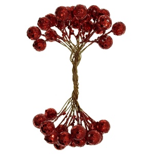 Bobite rosii cu sclipici 1,4cm si tija 14cm 2 capete 20 fire/buchet