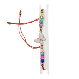 Bratara fir sintetic link metalic fluture si margele multicolor