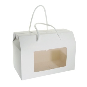 Cutie carton alb cu manere si fereastra acetofan 11x20x15,5cm CUH-ROPHAN2015whi