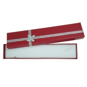 Cutie carton bijuterii dreptunghiulara rosie capac funda lurex argintie 21x4,5x2,3cm SS307A - Img 2