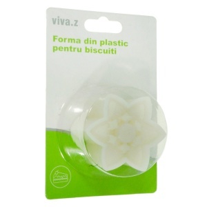 Decupator plastic cu embosare floare cu 6 petale ascutite 5,3x4,7x4,2cm 2 piese/set alb T10010