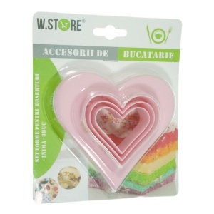 Decupator plastic forma inima 6,5x7 - 9,5x10cm 3/set culori diverse 055428